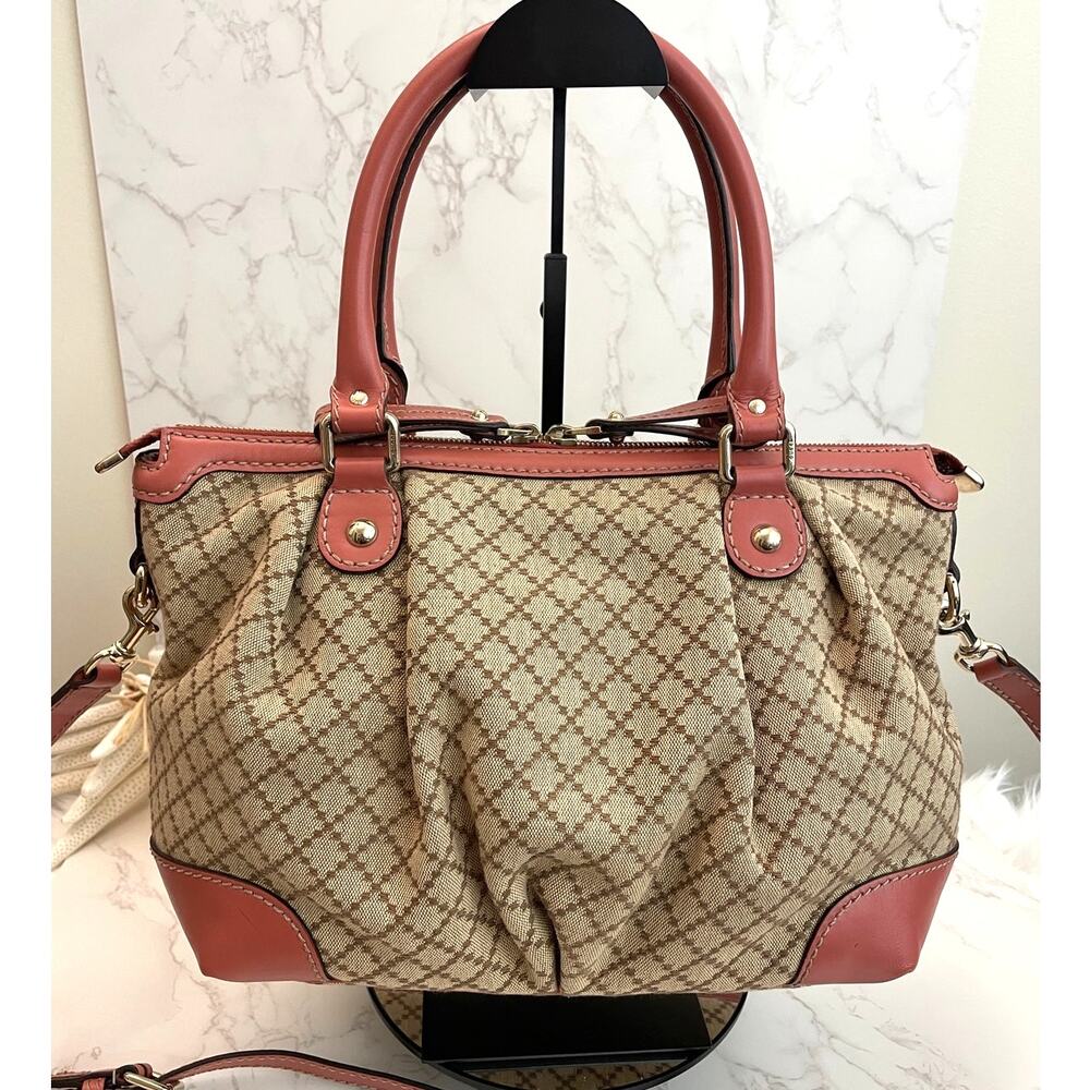 Gucci Diamante Canvas Sukey 2-Way Leather Trim Satchel/Top Handle Bag EUC - Picture 4 of 17